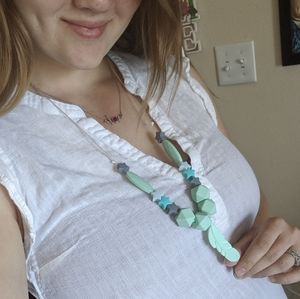 Teal feather star baby boy girl teething necklace